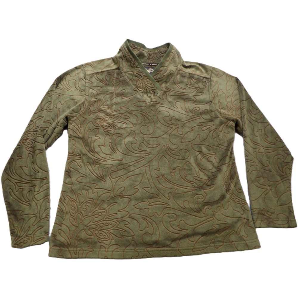 Wooly Bully Wear Colorado Fleece Pullover Men XL‎ Olive Green Paisley Mock Neck